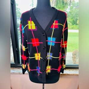 Vintage Patchington Cardigan Sweater Women’s Black Beaded Sequins Size Large